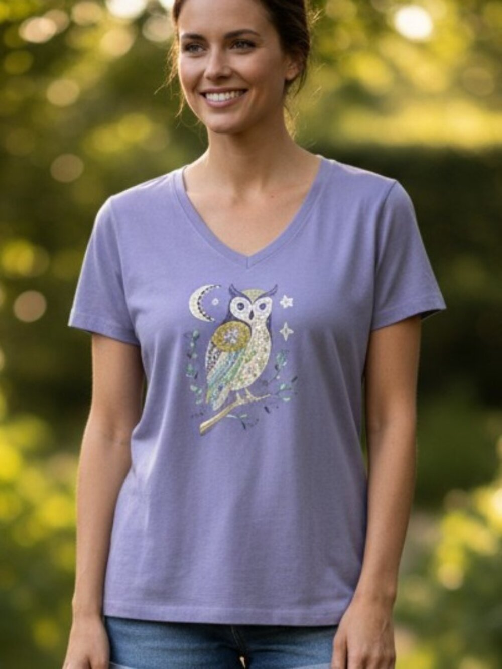 Life is Good W's Patchwork Floral Owl Crusher Vee Tee